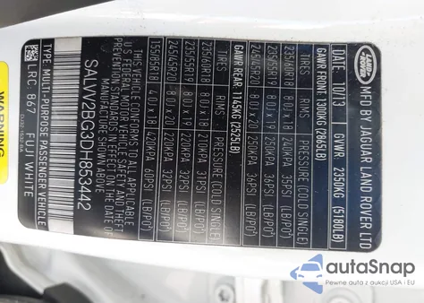 2013 Land Rover Range Rover Evoque Pure из США, поврежденный, VIN SALVV2BG3DH853442